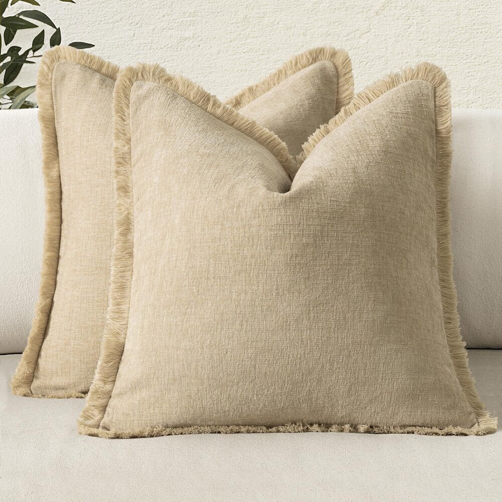 6357 Decorative Nuetral Beige Throw Pillow Covers 20x20 Inch Set of 2 Soft